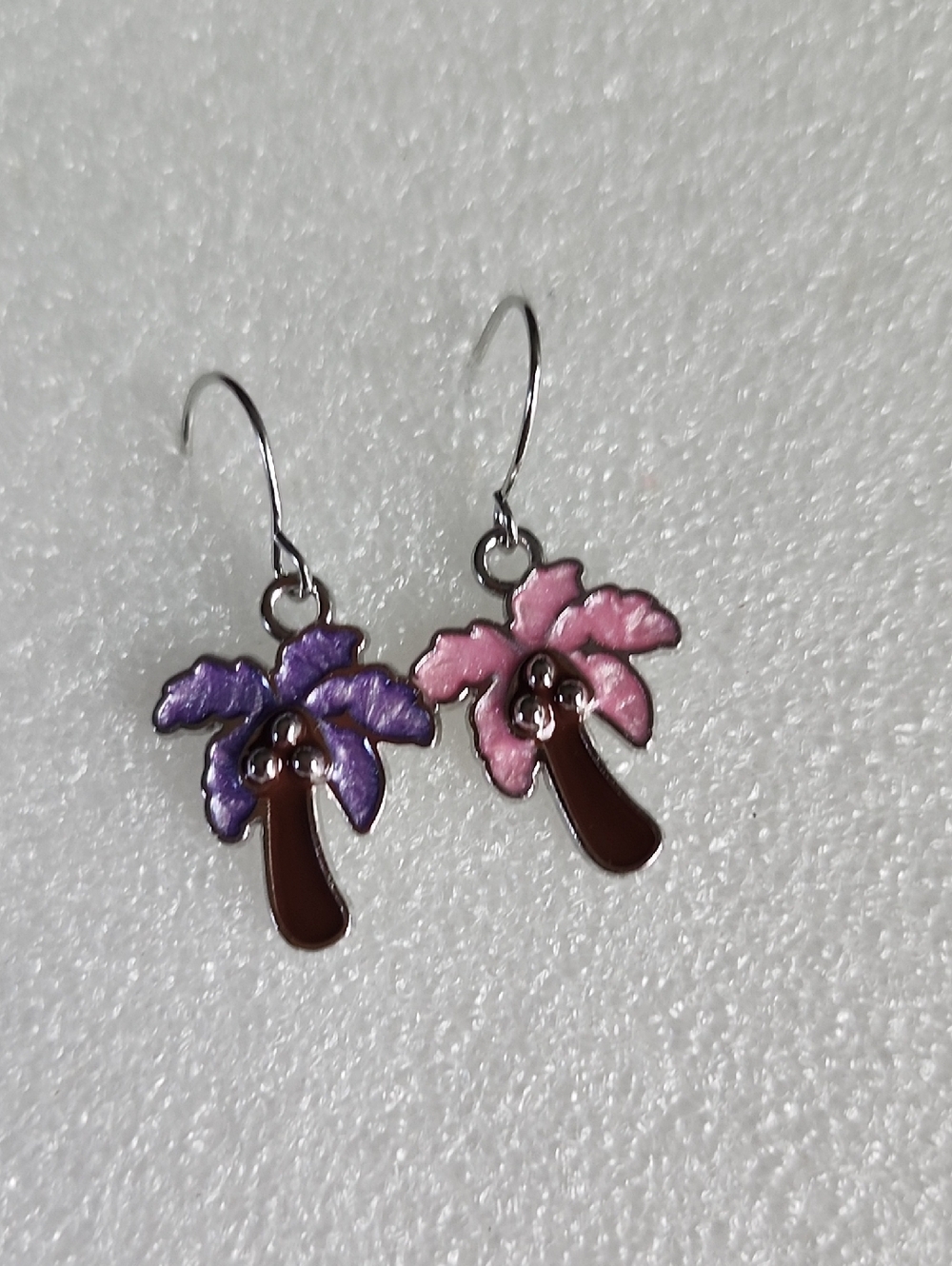 Hand Crafted Purple and Pink Palm Tree Dangle Earrings